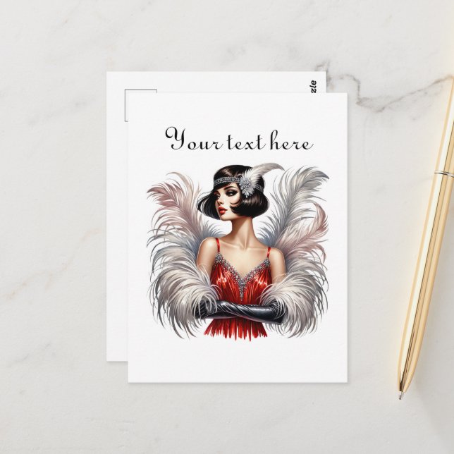 Postal Dama de estilo Art Deco lindo agregar texto (Anverso/Reverso In Situ)