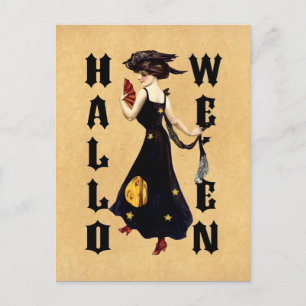 Postal Dama de Halloween Vintage