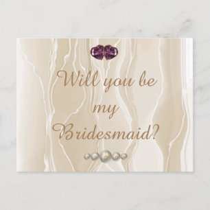 Postal Dama de honor Cream Silk & Heart Gems