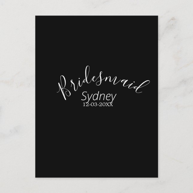 Postal Dama de honor despedida de soltera añadir nombre m (Anverso)