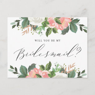 Postal Dama de Honor Floral Primavera ¿Quieres Ser Mi Dam