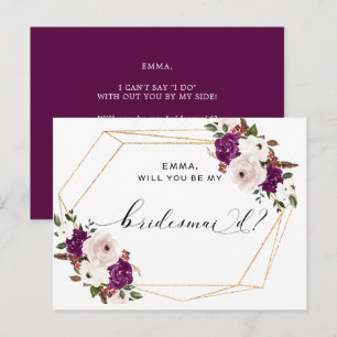 Postal Dama de honor floral rosa malva púrpura moderna