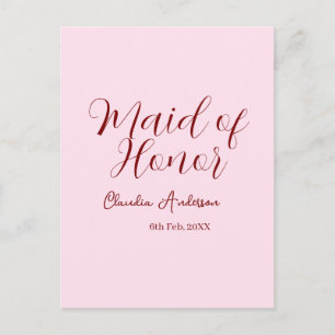 Postal Dama de honor malva nombre fecha rosa pastel novia