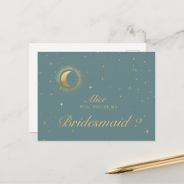 Postal Dama de Honor Pastel Celestial Luna Creciente