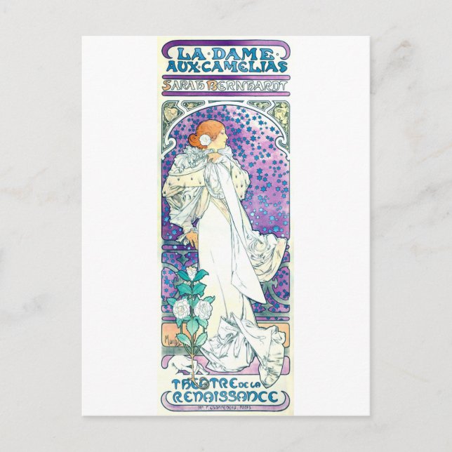 Postal Dama de la Camelias, Alphonse Mucha (Anverso)