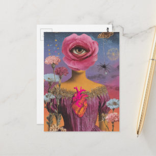 Postal Dama de la flor surrealista collage