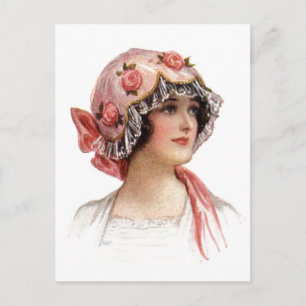 Postal Dama de la Vintage en Bonnet florida de seda