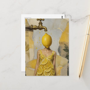 Postal Dama de Limón Fantasía Surrealista Collage