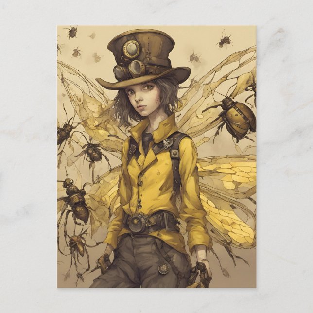Postal Dama de los insectos de Steampunk (Anverso)