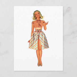 Postal Dama de muñeca de papel retro