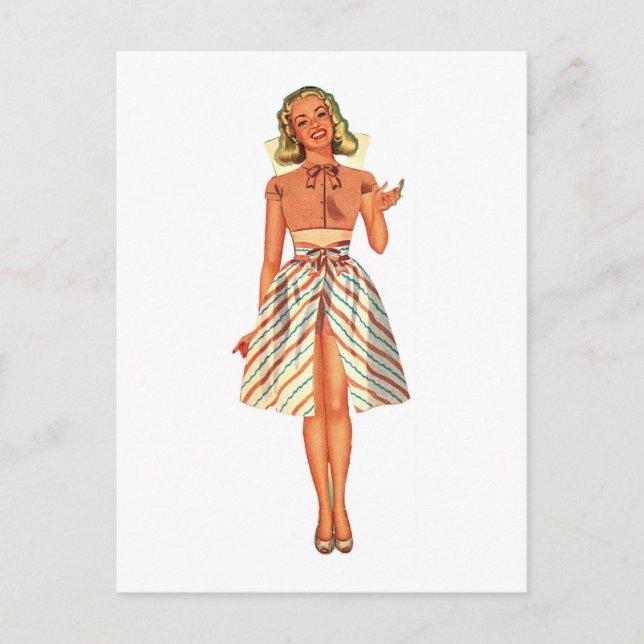 Postal Dama de muñeca de papel retro (Anverso)