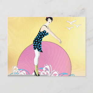 Postal Dama de nadadora dulce Art Deco