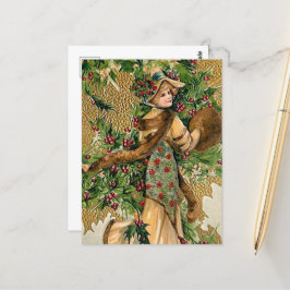 Postal dama de Navidad festiva