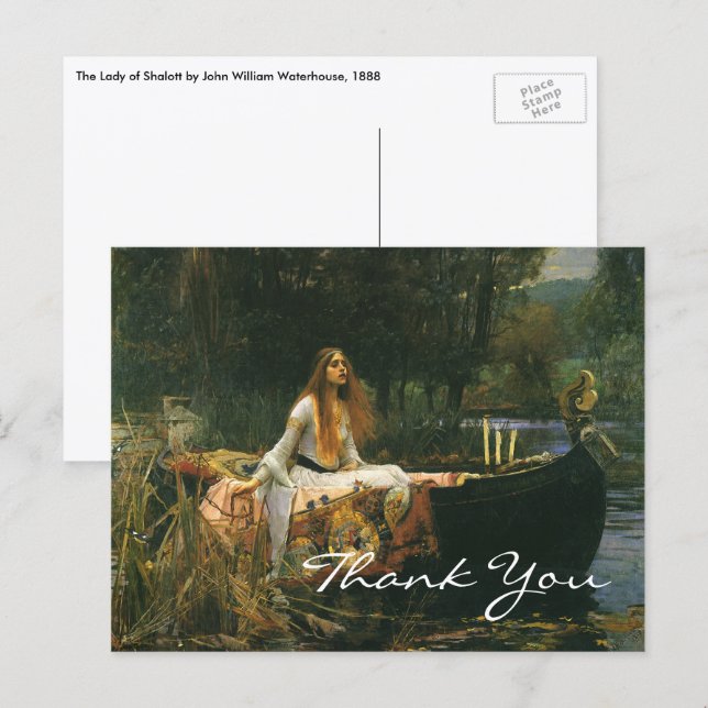 Postal Dama de Shalott en barca de John William Waterhous (Anverso / Reverso)