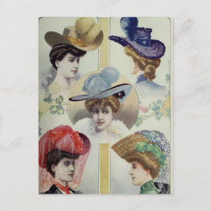 Postal Dama de Victoria - Gorras de moda francesa de époc