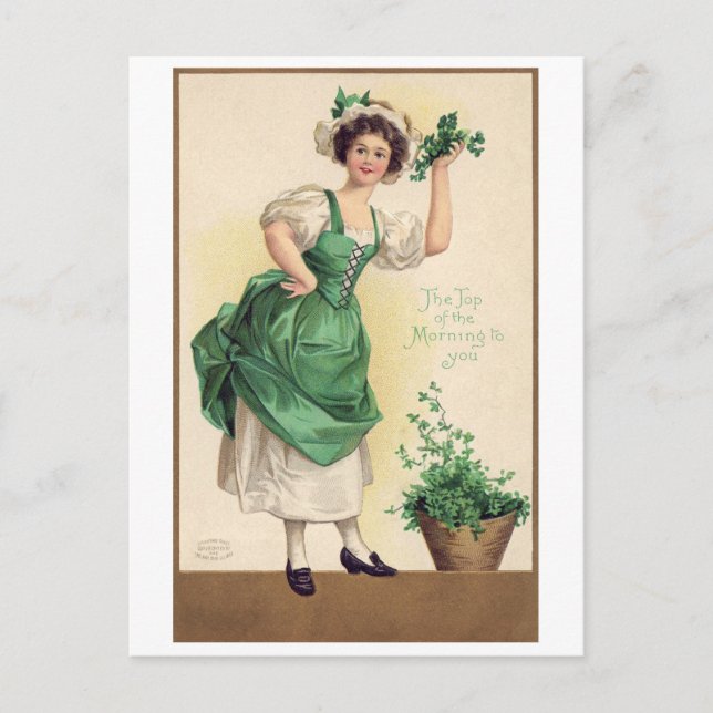 Postal Dama del Día de San Patricio, Vintage (Anverso)