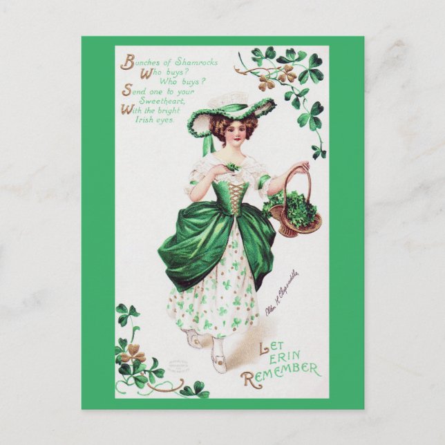 Postal Dama del Día de San Patricio, Vintage (Anverso)