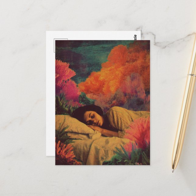 Postal Dama durmiente bajo el mar Surreal Medios mixtos (Anverso/Reverso In Situ)