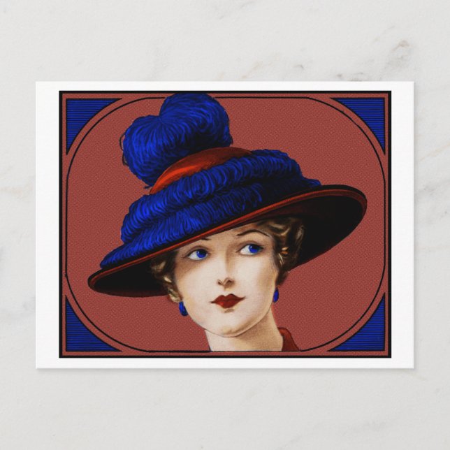 Postal Dama eduardiana - Borgoña y Gorra azul (Anverso)
