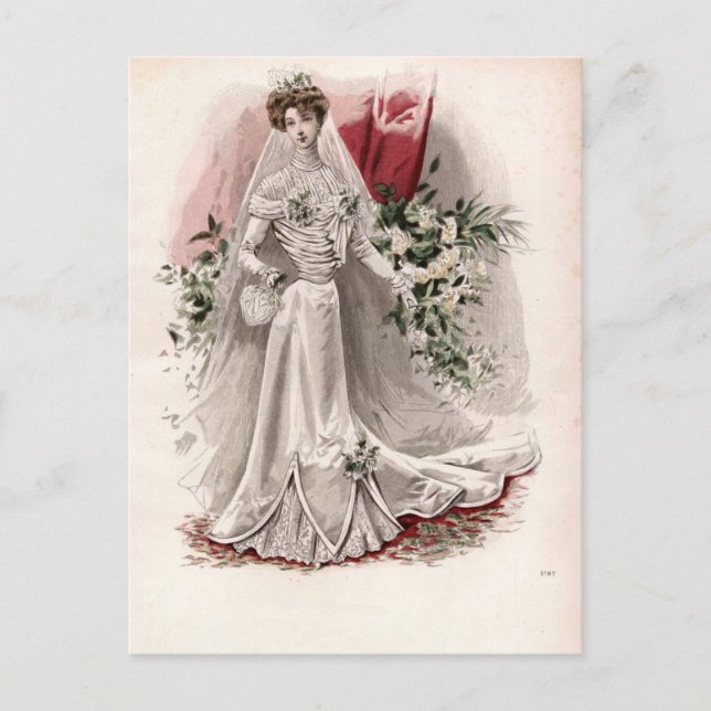 Postal Dama Edwardian De Moda Vintage Boda (Anverso)