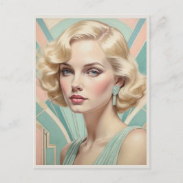 Postal Dama elegante inspirada en Art Déco imagen retro d