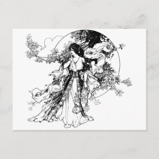 Postal Dama en el jardín