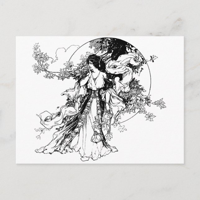 Postal Dama en el jardín (Anverso)