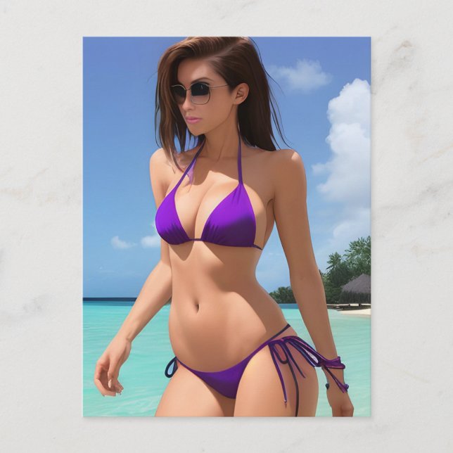 Postal Dama en un bikini morado (Anverso)