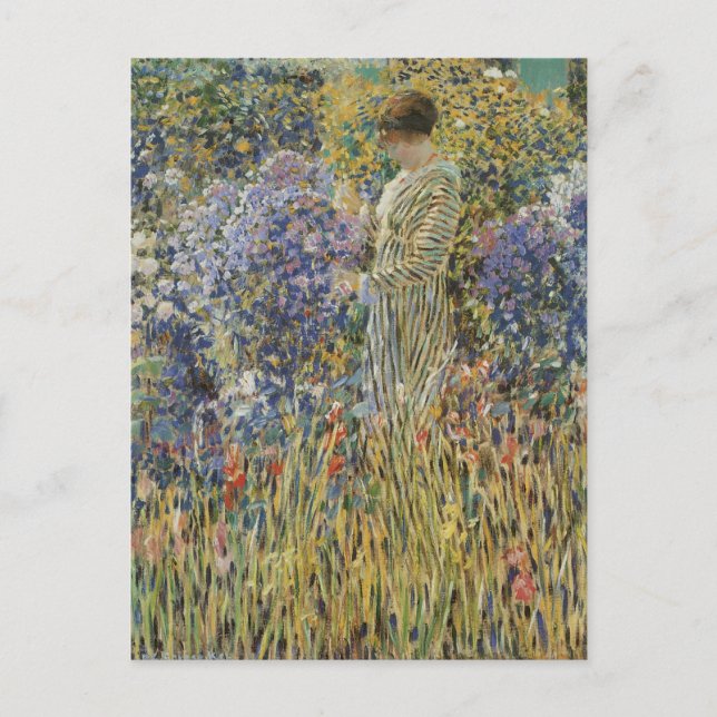 Postal Dama en un jardín de Frederick Frieseke, Bella Art (Anverso)