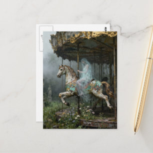 Postal Dama Fantasma en Caballo de Carusel Abandonado en 