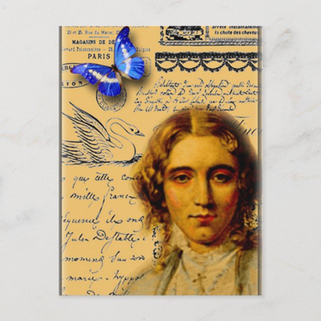 Postal dama francesa con mariposa (Anverso)