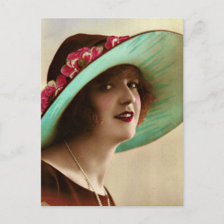 Postal Dama francesa vintage con Gran Gorra