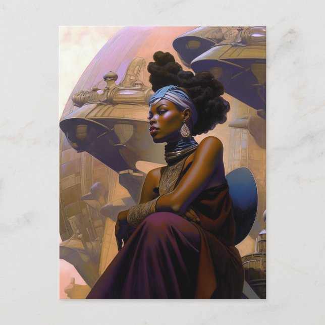 Postal Dama futurista afroamericana (Anverso)