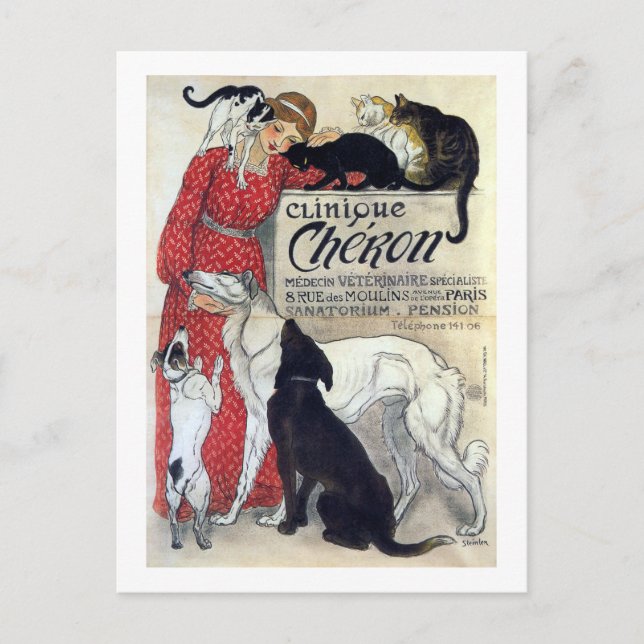 Postal Dama, gatos y perros, Alexandre Steinlen (Anverso)