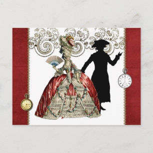 Postal Dama georgiana con hincha y caballero - Rojo