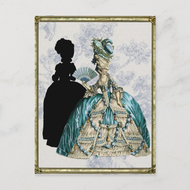 Postal Dama georgiana con ventilador - Azul (Anverso)