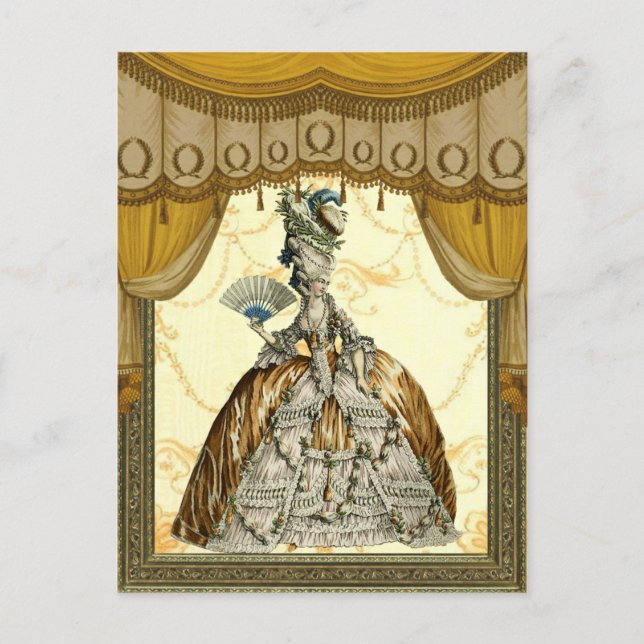 Postal Dama georgiana con ventilador - Oro (Anverso)
