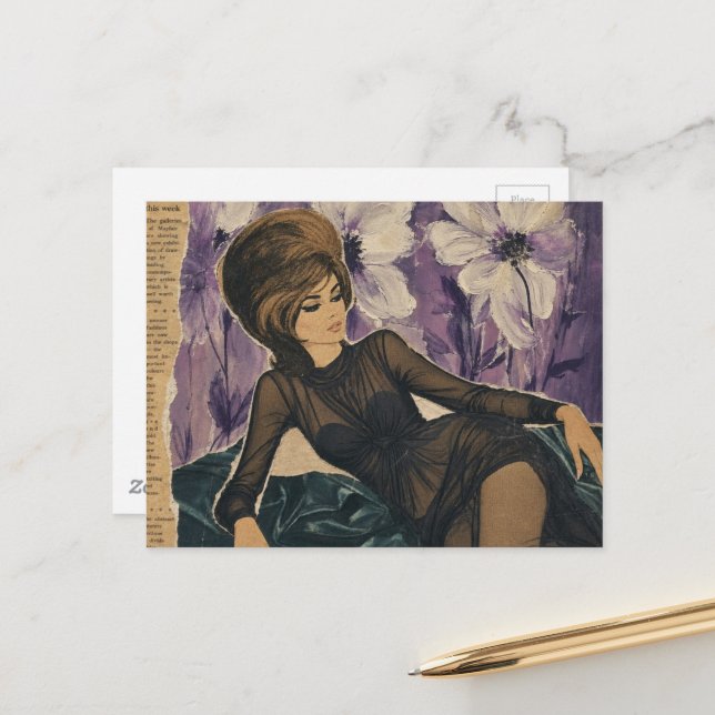 Postal Dama Hermosa del Collage de 1969  (Anverso/Reverso In Situ)