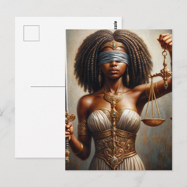 Postal Dama Justicia de Piel Oscura con Balanza y Espada (Anverso / Reverso)