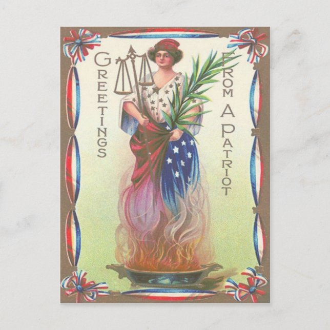 Postal Dama Libertad Llama Eterna Escalas de Justicia (Anverso)