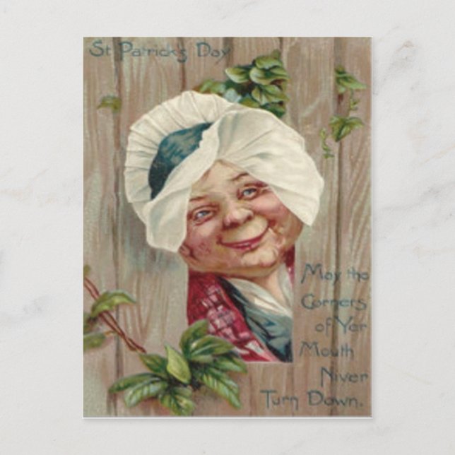 Postal Dama Mayor Sonrisa Trébol de la cerca Gorro (Anverso)