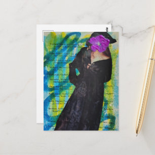 Postal Dama Pirata Con Flor Morada Cara Medios Mixtos