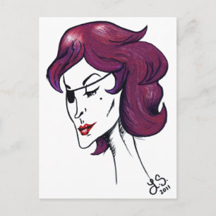 Postal Dama Pirata Violeta Mujer Cabello Púrpura Dibujo A