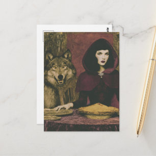 Postal Dama Retro Comiendo Tarta Con el Lobo