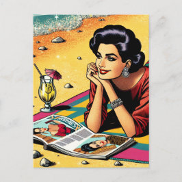 Postal Dama Retro en Beach Daydreaming sobre la moda
