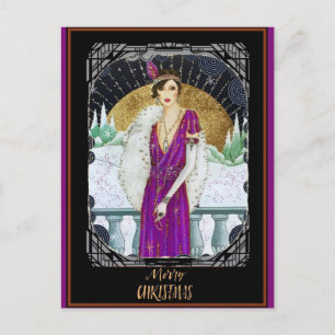 Postal Dama Retro Vintage Art Déco de Navidad