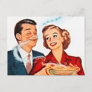 Postal dama retro vintage de la pastelería