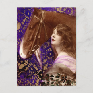 Postal Dama romántica con caballo