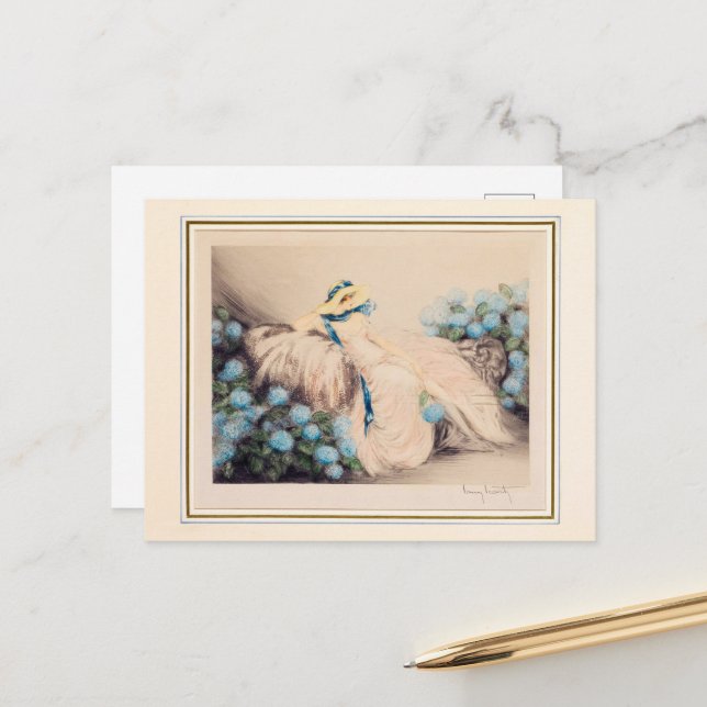 Postal Dama Rosa, 1933 por Louis Icart (Anverso/Reverso In Situ)