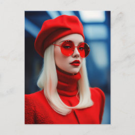 Postal Dama rubia en rojo